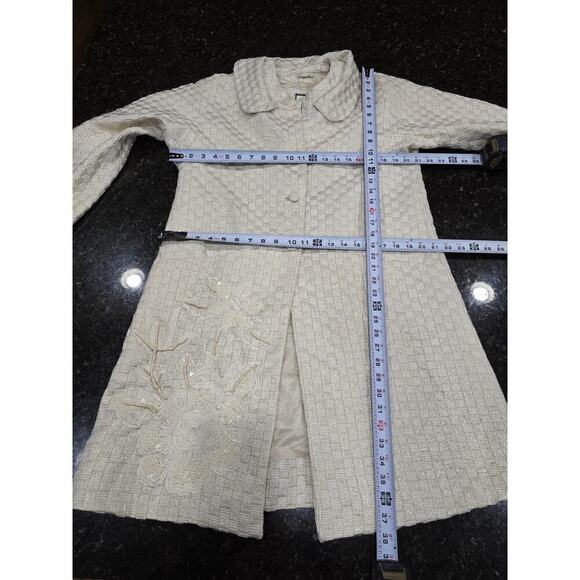 Paparazzi Women's Ivory Cotton Long Sleeve Buttons Front Fitted Long Coat Size M - Picture 11 of 11